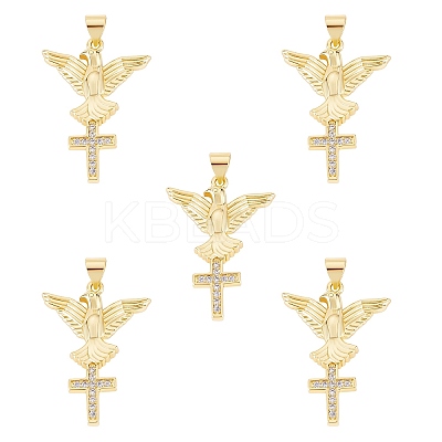 5Pcs Brass Micro Pave Clear Cubic Zirconia Pendants ZIRC-SZ0003-21-1