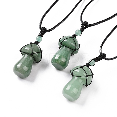 Natural Gemstone Mushroom Pendant Necklace NJEW-E065-01-1