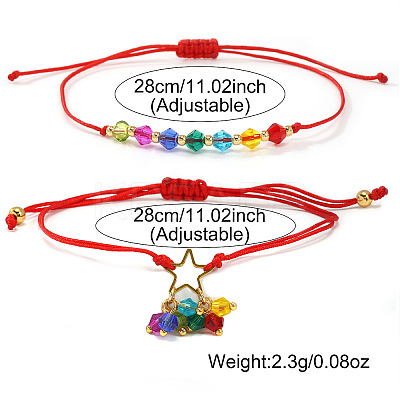 2Pcs Adjustable Glass Beads Braided Bead Bracelets ER5290-2-1