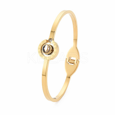 Crystal Rhinestone Flat Round with Roman Numeral Bangle BJEW-N017-011LG-1