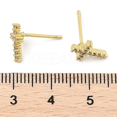 Brass Micro Pave Clear Cubic Zirconia Stud Earrings EJEW-R016-26G-18-1