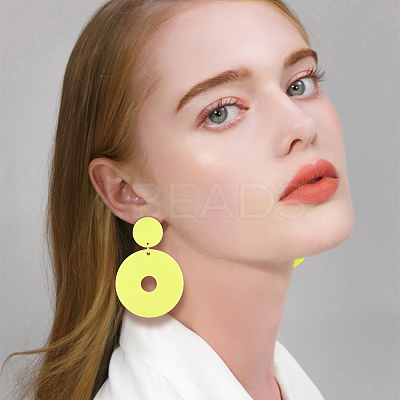 6 Pairs 6 Colors Acrylic Donut Dangle Stud Earrings with Steel Iron Pins for Women EJEW-AN0004-38-1