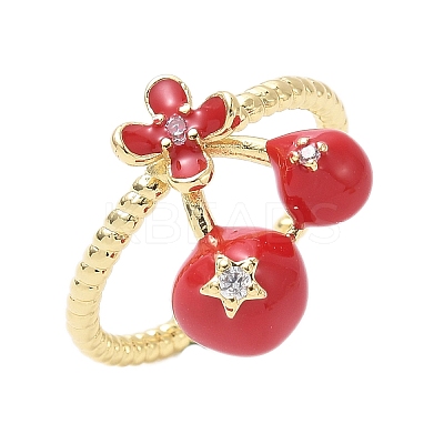 Brass Micro Pave Clear Cubic Zirconia Enamel Adjustable Cuff Rings for Women RJEW-G350-01E-G-1