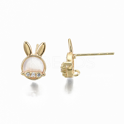 Brass Micro Clear Cubic Zirconia Stud Earring Findings KK-R114-02-NF-1