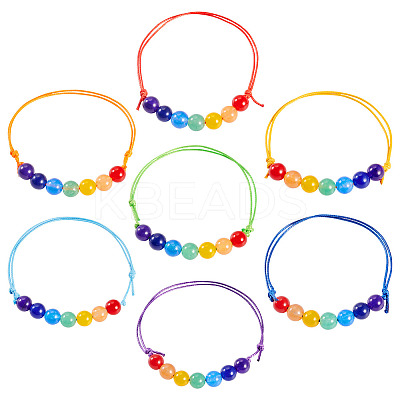7 Colors Eco-Friendly Korean Waxed Polyester Cord with Natural & Dyed Malaysia Jade Beaded Adjustable Bracelets BJEW-TAC0035-1