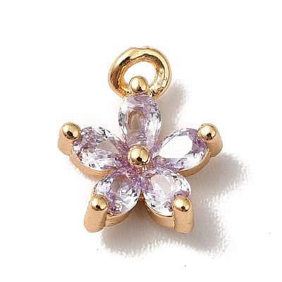 Brass Cubic Zirconia Flower Charms KK-O141-01G-05-1