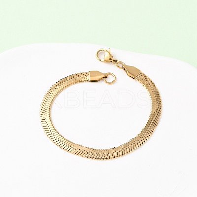 304 Stainless Steel Flat Snake Chain Bracelets LS-BJEW-C134-01B-G-1