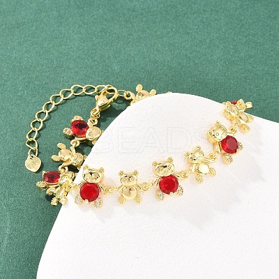 Bear Brass Micro Pave Cubic Zirconia Link Chain Bracelets for Women BJEW-K248-05G-06-1