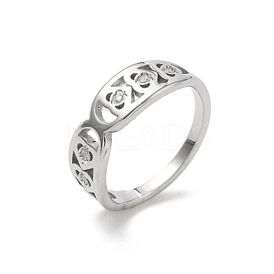 304 Stainless Steel Cubic Zirconia Finger Rings for Women RJEW-F189-03P-1