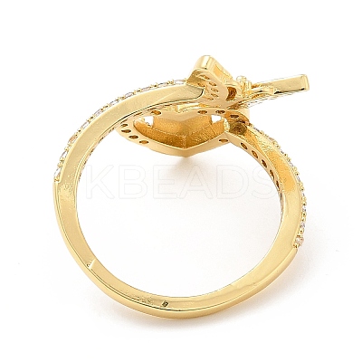 Clear Cubic Zirconia Heart Virgin Mary with Butterfly Open Cuff Ring RJEW-E064-05G-1