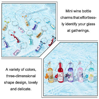Resin Wine Bottle & Glass Beads Wine Glass Charms AJEW-GA00011-1