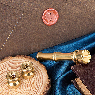 1Pc Golden Tone Brass Wax Seal Stamp Heads with Bamboo Stick Shaped Handles STAM-CP0001-05I-1