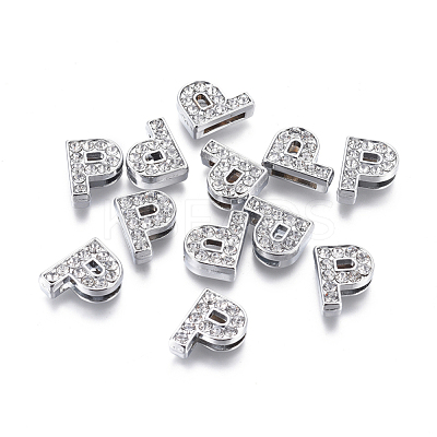 Alloy Initial Slide Charms with Grade A Rhinestones ALRI-R032-P-FF-1