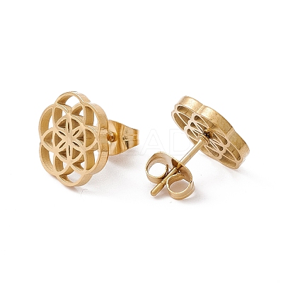 304 Stainless Steel Flower Stud Earrings for Women EJEW-E163-09G-1