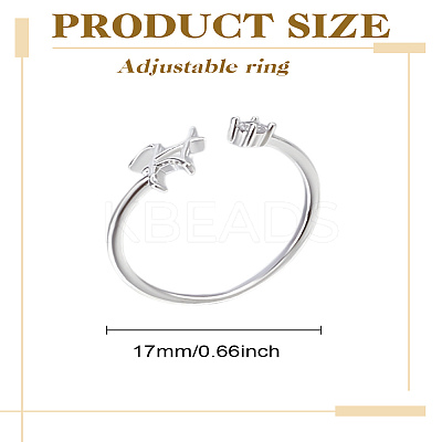 1Pc Letter Brass Rhinestone Open Cuff Rings for Women AJEW-LP0004-47H-S-1