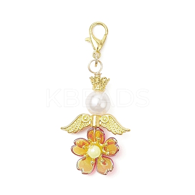 Flower Acrylic & ABS Plastic Imitation Pearl Pendant Decorations HJEW-JM03529-02-1