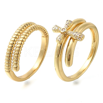 Adjustable Brass Micro Pave Cubic Zirconia Rings Set RJEW-M021-01G-1