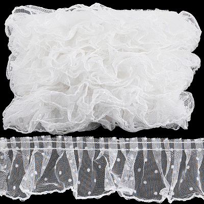10M Polyester Pleated Lace Trim Ribbon DIY-GF0009-03C-1