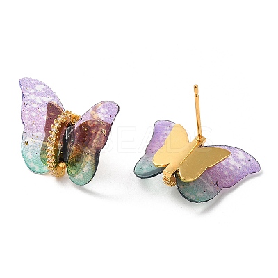 Film Butterfly Stud Earrings with Cubic Zirconia KK-K375-01G-1