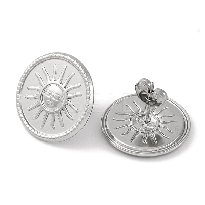 304 Stainless Steel Flat Round with Sun Stud Earrings X-EJEW-D281-24S-1