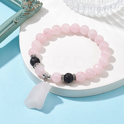 Natural Rose Quartz Beaded Stretch Bracelets BJEW-JB10070-03-1