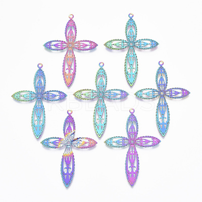 Ion Plating(IP) 201 Stainless Steel Filigree Pendants X-STAS-T057-10-1