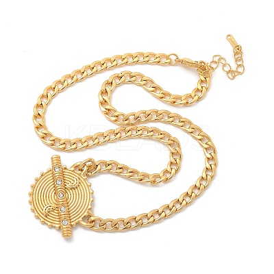 304 Stainless Steel Crystal Rhinestone Flat Round Pendant Twisted Chain Necklaces for Women LS-STAS-Z117-11G-1