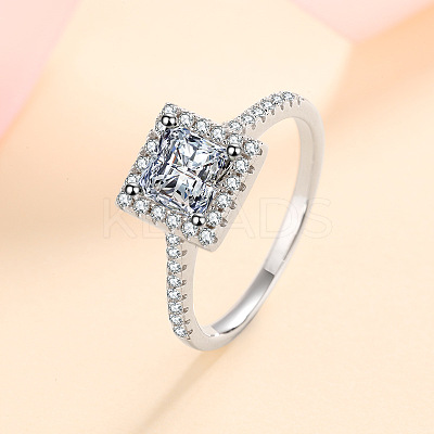 Square Rhodium Plated 925 Sterling Silver Pave 6.5x3.9mm Moissanite Finger Rings for Women WG02E28-08-1