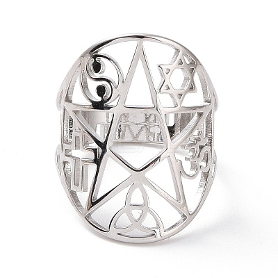 Non-Tarnish Star with Sailor's Knot & Corss & Yin Yang Adjustable Ring LS-RJEW-P037-02P-1