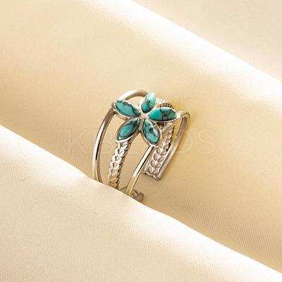 304 Stainless Steel Flower Cuff Rings WH9227-3-1