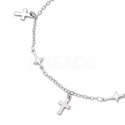 3Pcs 3 Styles 304 Stainless Steel Cross Link Chain Anklets AJEW-AN00739-1