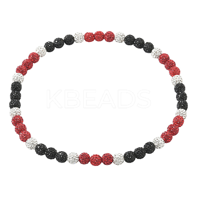 1Pc Polymer Clay Rhinestone Round Beaded Stretch Necklaces NJEW-SP0001-14B-1