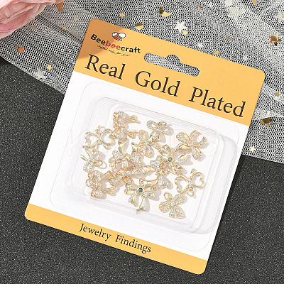 14Pcs 7 Styles Brass Micro Pave Cubic Zirconia Pendants KK-BBC0020-29-1