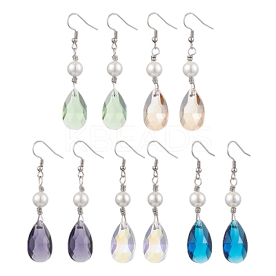 Glass and Shell Pearl Dangle Earrings EJEW-JE06020-1