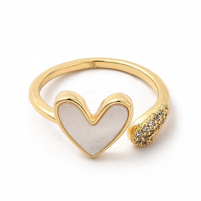 Natural Shell Heart Open Cuff Ring with Cubic Zirconia KK-A180-46G-1
