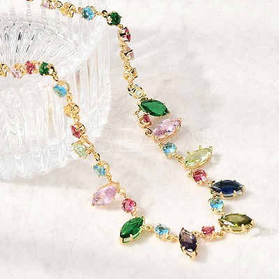 Brass Pave Colorful Cubic Zirconia Geometric Link Chain Necklaces NJEW-C111-03A-1