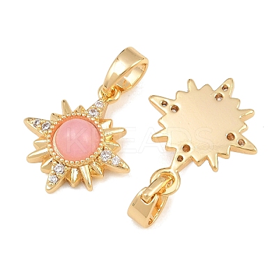 Brass Micro Pave Clear Cubic Zirconia with Rose Quartz Charms KK-CBA2DE6-10G-01-1