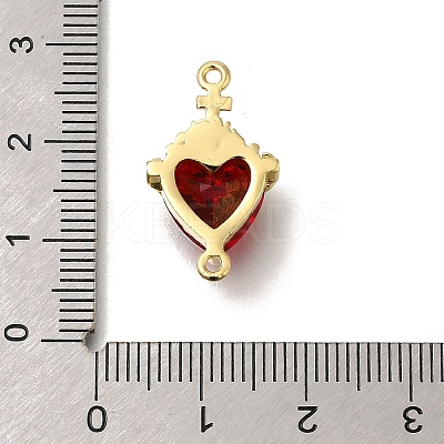 Brass FireBrick Cubic Zirconia Sacred Heart of Jesus Connector Charms X-KK-R002-27G-02-1