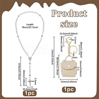 1Pc Jesus Cross Virgin Zinc Alloy Pendant White Glass Pearl Round Rosary Bead Necklaces for Women Men NJEW-FG0001-22-1