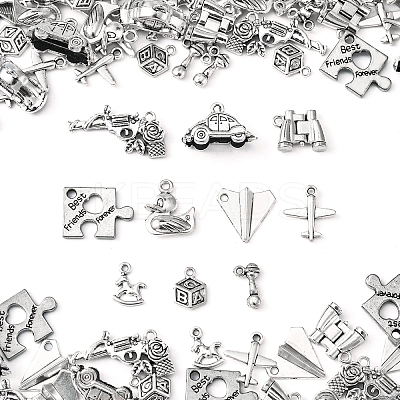 100Pcs 10 Styles Tibetan Style Alloy Pendants TIBEP-CJ0002-62-1