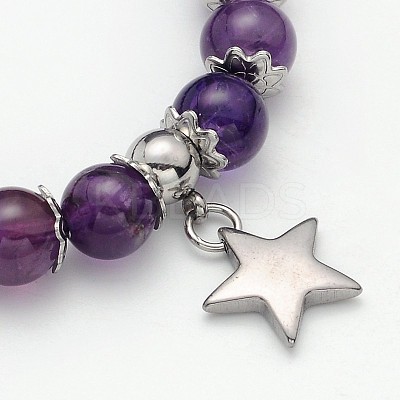 Natural Mixed Stone Beaded Star Charm Stretch Bracelets BJEW-JB01981-1