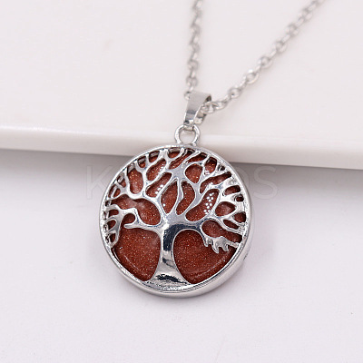 Synthetic Goldstone Alloy Tree of Life Pendant Necklaces for Women Men FS-WG931AE-07-1