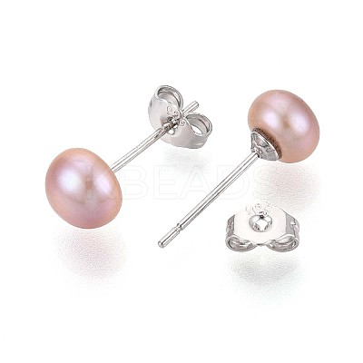 Natural Pearl Half Round Stud Earrings EJEW-Q701-01A-01A-03-1