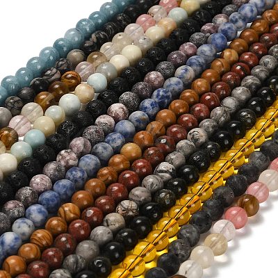 Natural Wood Lace Stone/Blue Spot Jasper/Black Netstone/Opal/Cherry Blossom Glass Beads Strands G-P562-C-02-1