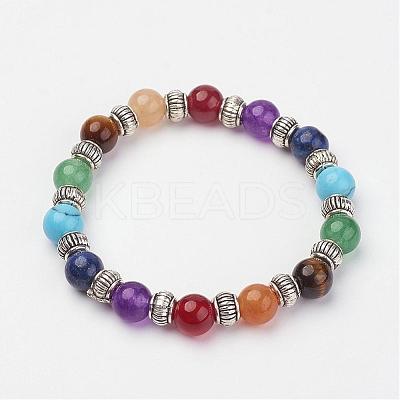 Natural & Synthetic Gemstone Beaded Stretch Bracelets BJEW-P065-02-1