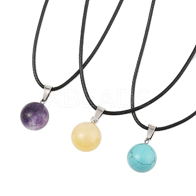 DIY Natural & Synthetic Gemstone Round Pendant & Waxed Cord Pendant Necklace Making Kits DIY-FS0008-47-1