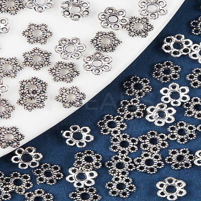 450Pcs 6-Petal Tibetan Style Alloy Hollow Flower Bead Caps TIBE-LP0001-02-1