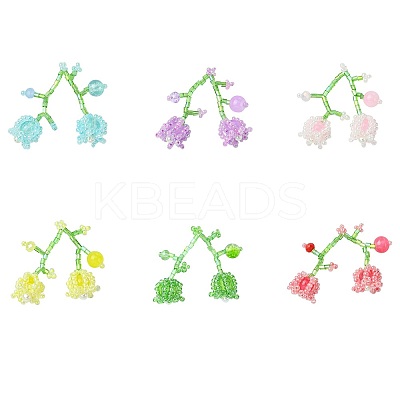 6Pcs 6 Colors Handmade Glass Seed Beaded Lily of The Valley Pendants SEED-CJ0001-25-1