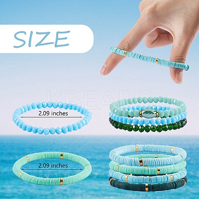 7Pcs 7 Style Handmade Polymer Clay Heishi Surfer Stretch Bracelets Set BJEW-SW00073-07-1