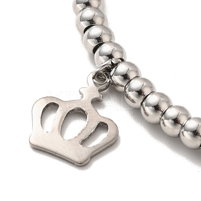 Tarnish Resistant 304 Stainless Steel Crown Charm Bracelet with 201 Stainless Steel Round Beads for Women BJEW-B057-23P-1